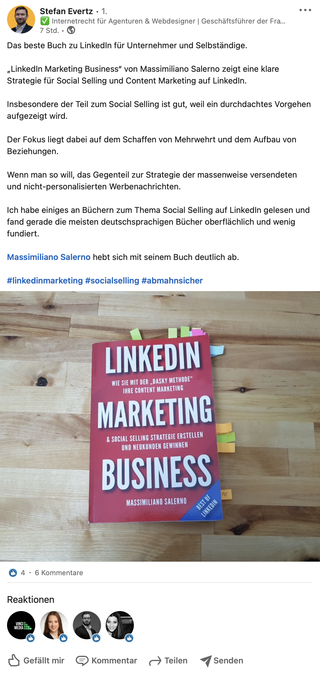 Stefan Evertz Testimonial Buch Linkedin Marketing Business von Massimiliano Salerno